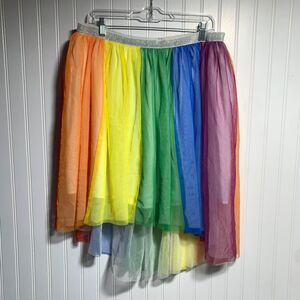 Colorful Rainbow Pride Tulle Womens Skirt Size Large L Color Run Low High